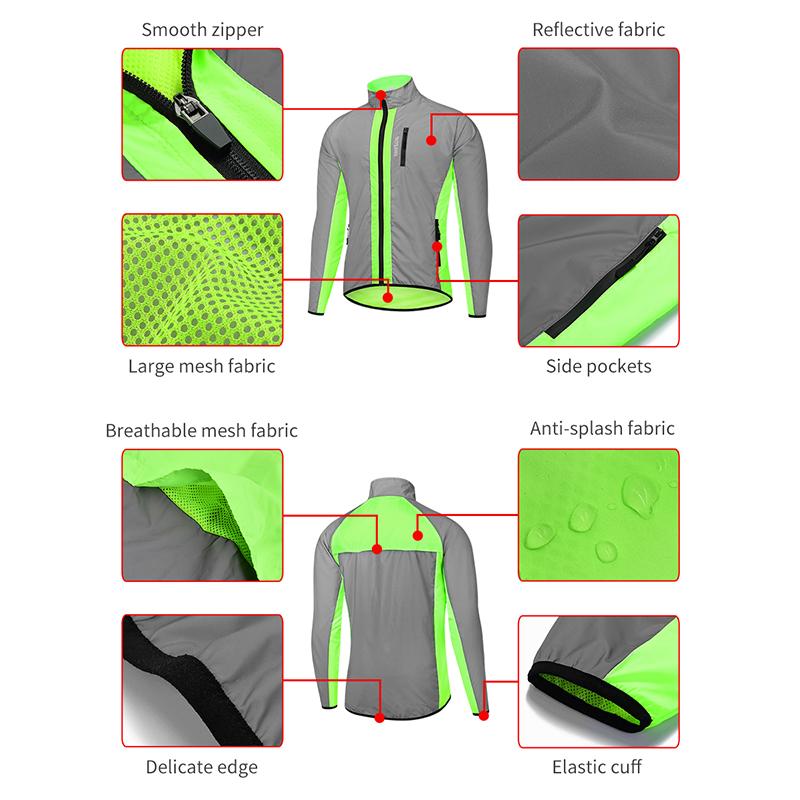 Wosawe Cycling Jacket Windproof MTB Bike Reflective Hi Viz Tops Coat