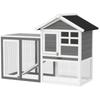Multi-Equipped Rabbit Hutch Cage: Upper House with Ramp, Droppings Tray, Window + Outdoor Run