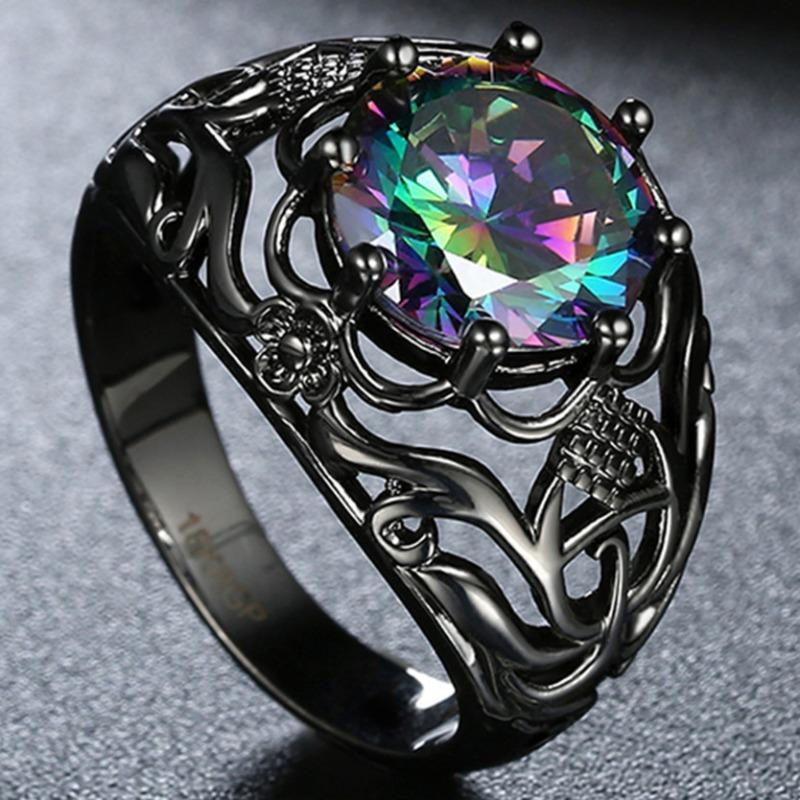 

New hand jewelry hot colorful stone creative retro alloy inlaid topaz ring 10