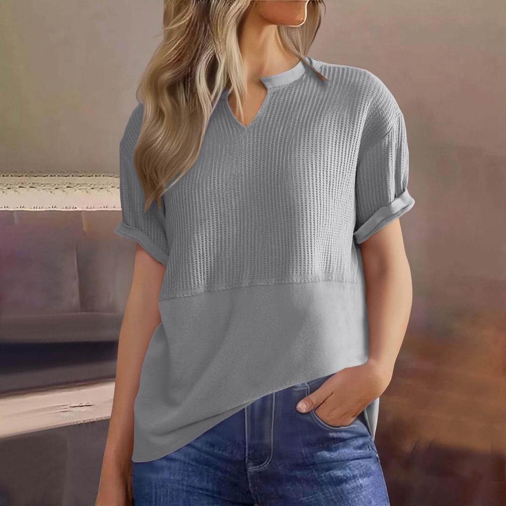 Womens  Knit Tops Casual V Neck Short Sleeve T Shirts Loose Blouses