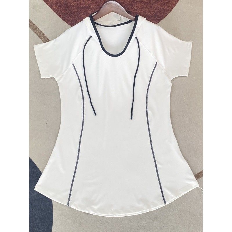 

Casual Plus size Loose Slimming Yoga Clothes Fitness Sports Top White Hoodie Summer Sun Protection Hip Cover Style YY510 White 2XL