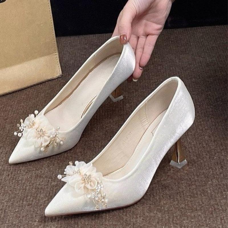 Temperament Flower Stiletto Single Shoes Women's Fashion Pointed Toe Shallow Mouth Anti-slip Wear-resistant High Heels