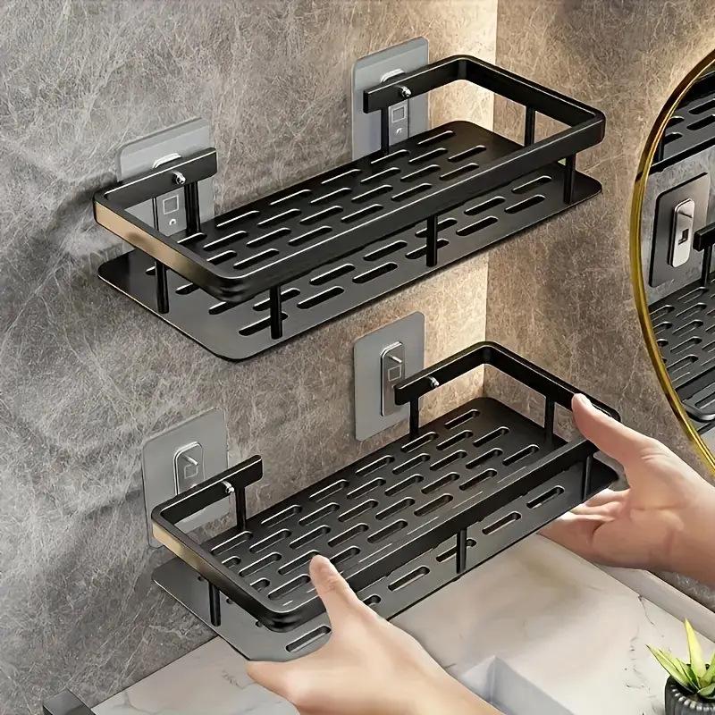 No-Drill Wall-Mounted Bathroom Storage Rack - Aluminum Nail-Free Shelves