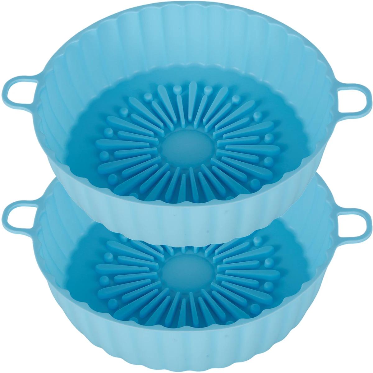 

2Pc Air Fryer Silicone Pot with Handle Reusable Air Fryer Liner Heat Resistant Air Fryer Silicone Basket 7.48in Round Baking Pan синій