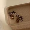 Checkered Bow Plush Bear Earrings New American College Style Coffee Colored High-End Unique Earrings Cute Plush Gril Earrings