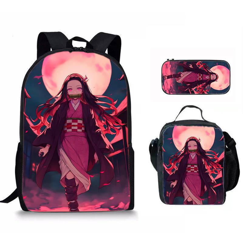 Japan Cartoon Comics Demon Slayer Student Backpack Stylish Three-Piece Backpack Set 0013