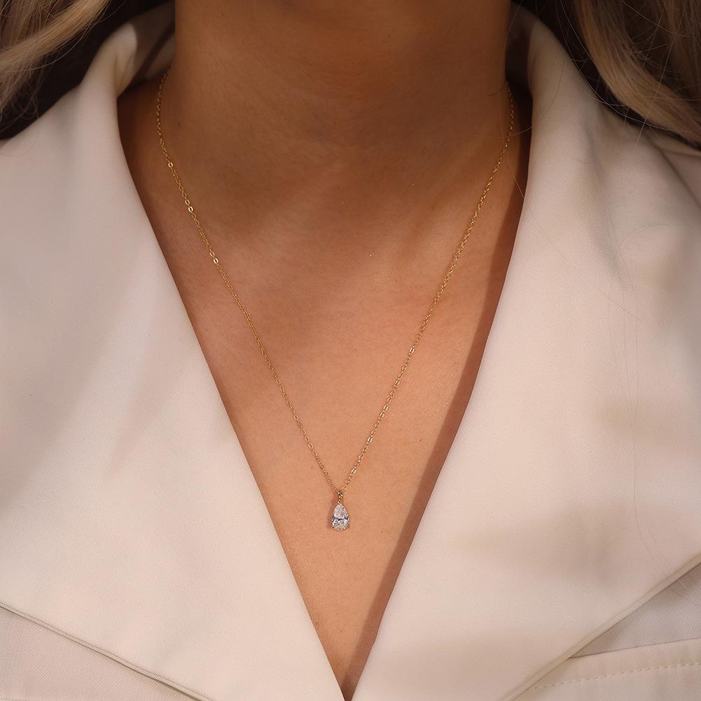 Fine Pendant Necklaces 8A Cubic Zircon Waterdrop Charms 925 Sterling Siver 14k Gold Plated CZ Necklace for Women