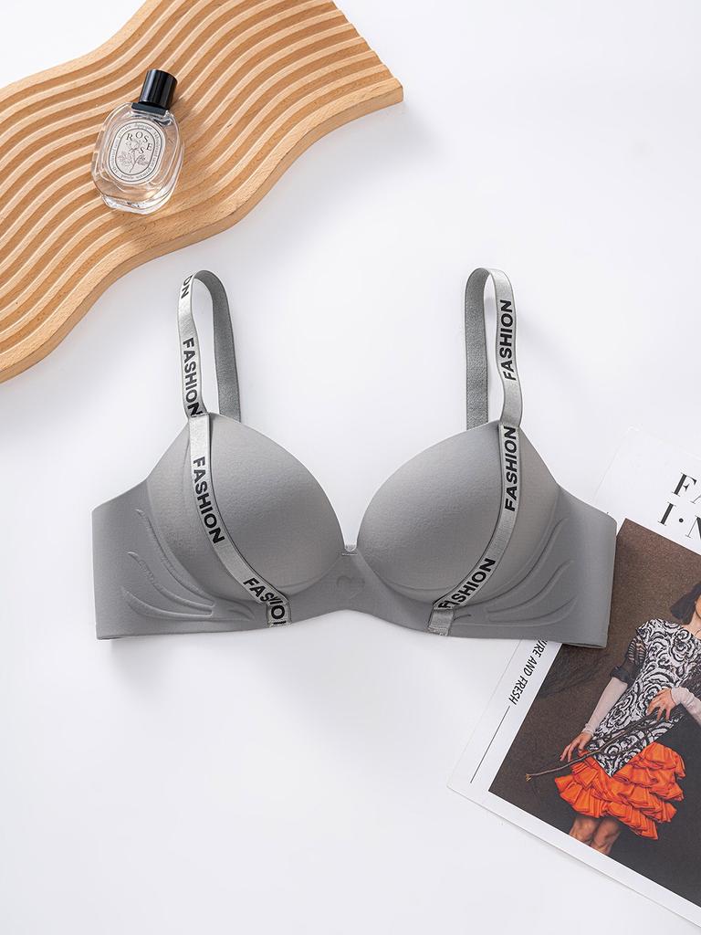 Sexy Large Size Letter Shoulder Strap Seamless Underwear Women's Small Breasts Gather and Show Large Without Steel Ring Upper Support Anti-sagging