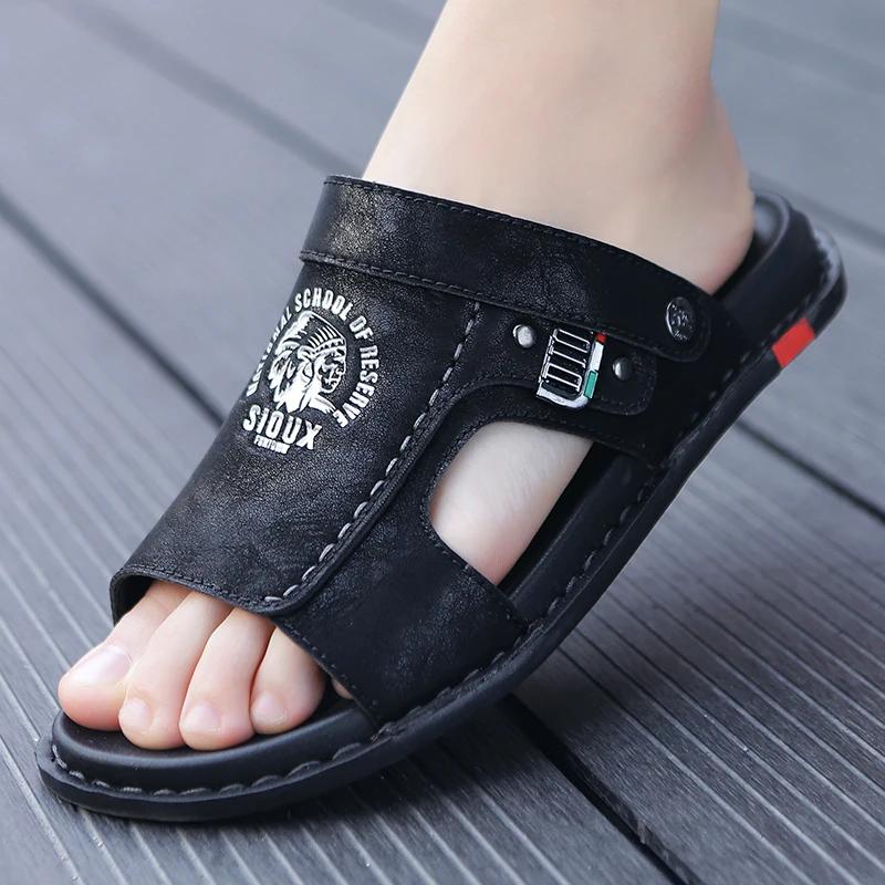 New Summer Men Comfort Hollow Sandals Non-slip Walking Shoes All-match High Quality Casual Leather Flat Designer Sandals