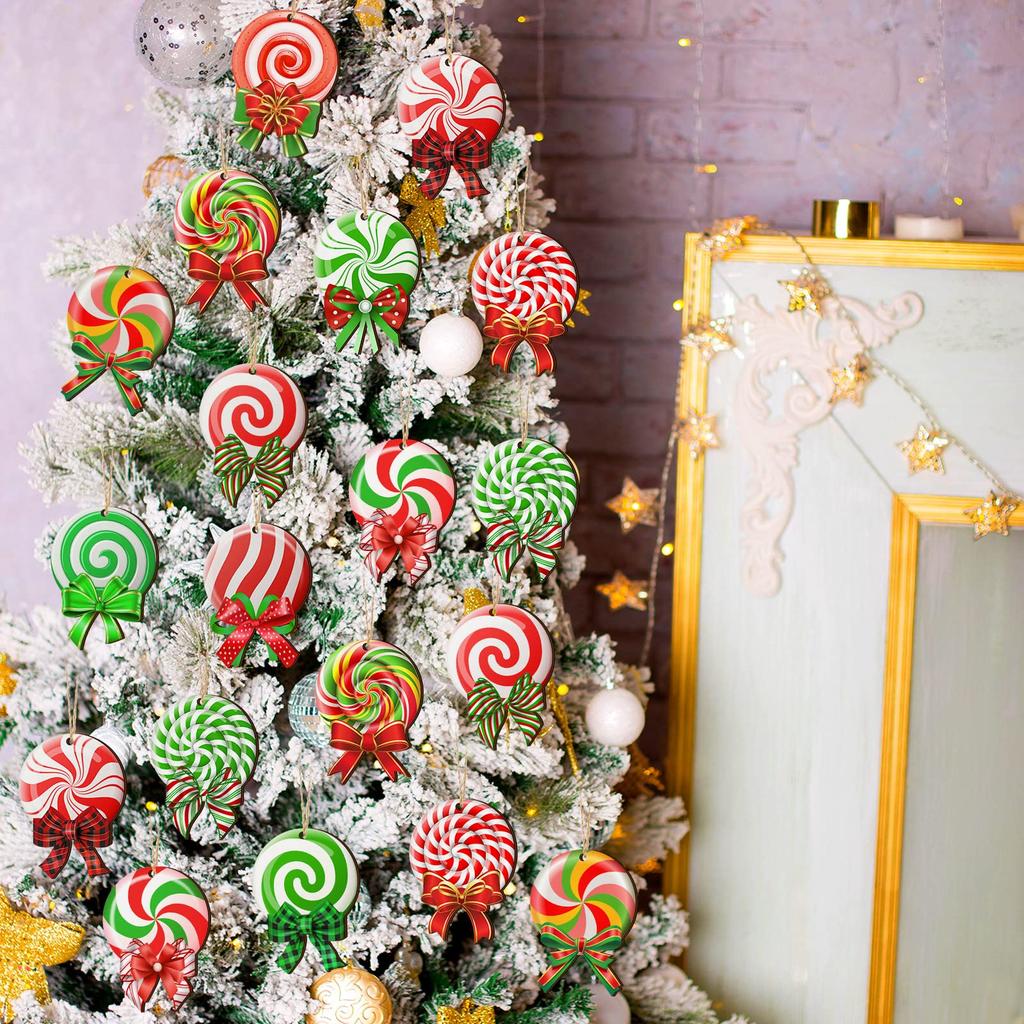 Peppermint Christmas Tree Ornaments Colorful Peppermint Wood Ornaments Lollipop Candy Christmas Ornaments