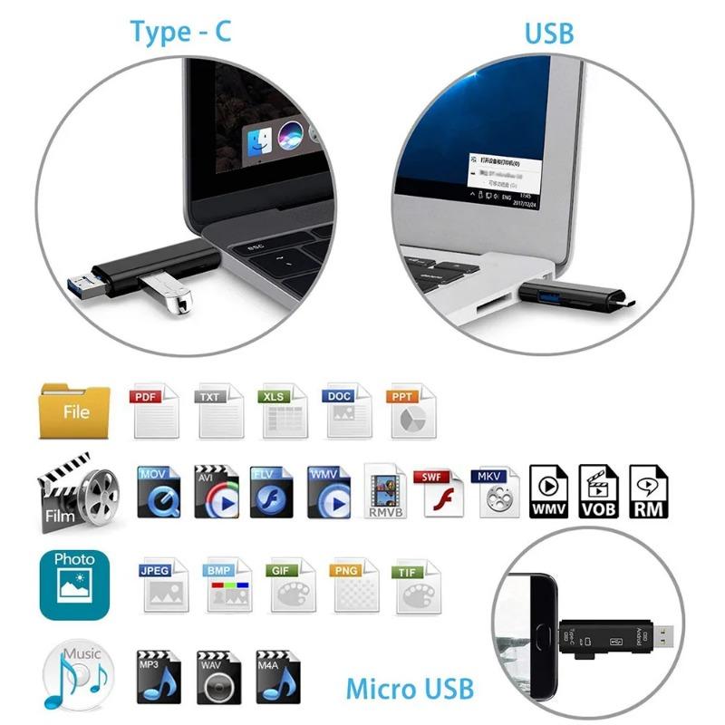 5 in 1 Usb 3.1 Card Reader High Speed SD TF Micro SD Card Reader Type C USB C Micro USB Memory OTG Card External Reader Adapter