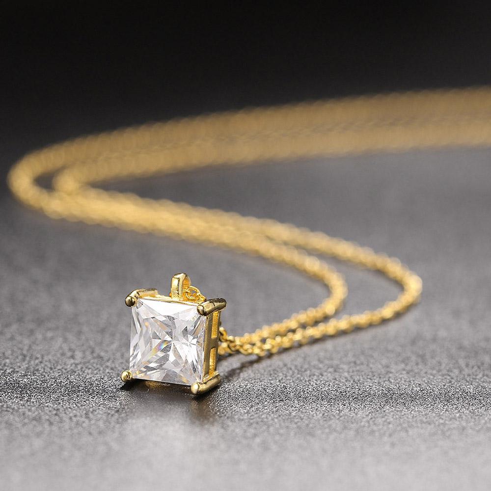 Korean Style Pendant Necklace for Women Square Cut Crystal Choker Chain Simple Gold Color Necklaces Accessories Jewelry N505