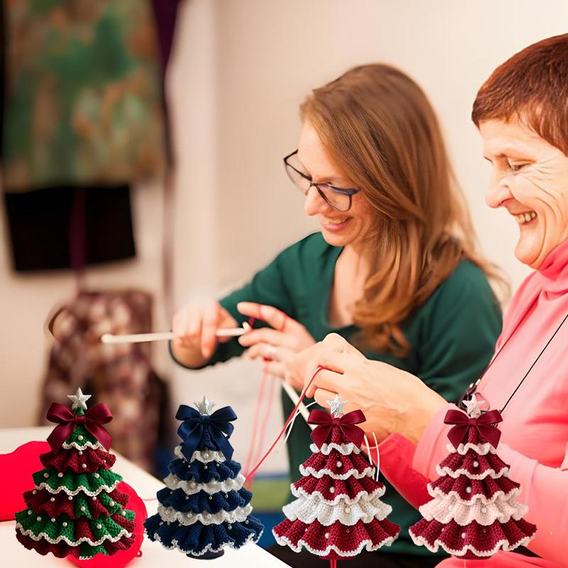 DIY Heklet Juletre Sett – Håndlaget Julepynt Sett, Julekit for Nybegynnere, Treetoppsløyfe Perlepynt
