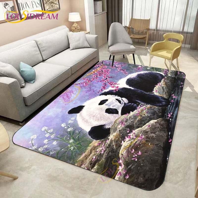 Animal Carpets Cute Panda Pattern Floor Mat Bamboo Door Mat Cartoon Panda Printed Mat Carpets for Bedroom Living Room Home Decor