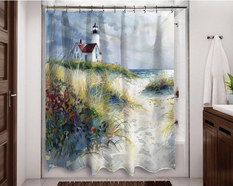 

Lighthouse Watercolor Art Shower Curtain, Coastal Bathroom Decor, Beach Bathroom Art, Water Resistant Shower Curtain W60H190(CM)-1 Pcs