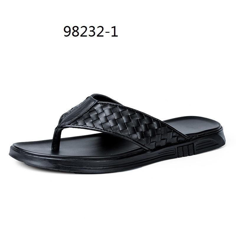 

British trend summer flip-flops leather woven plaid first layer cowhide men s cool slippers breathable casual slippers 44
