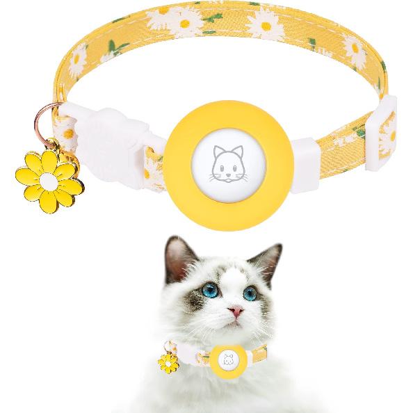 Airtag Case Cat Collar Kitten with Bells and Flower Charm Tracker Adjustable Collars for Kitties and Puppies Anti Lost Locator 3