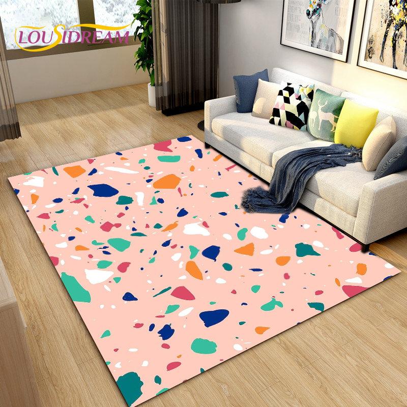 3D Crushed Stone Path Colour Gravel Area Rug Large,Carpet Rug for Living Room Bedroom Sofa Doormat Decoration,Non-slip Floor Mat