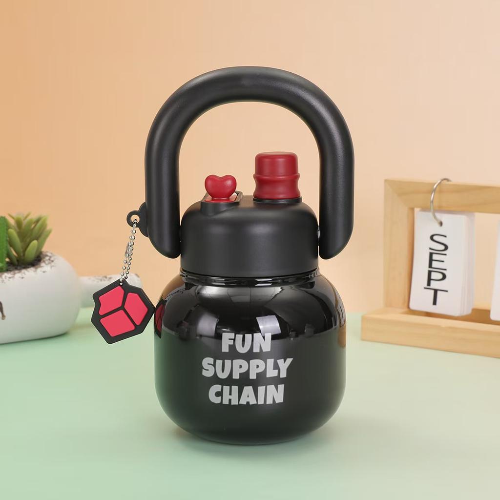 New Large Capacity with Straw Carrying Pot Stainless Steel Double-layer Vacuum Thermos Cup High Appearance Horizontal Hand Cup