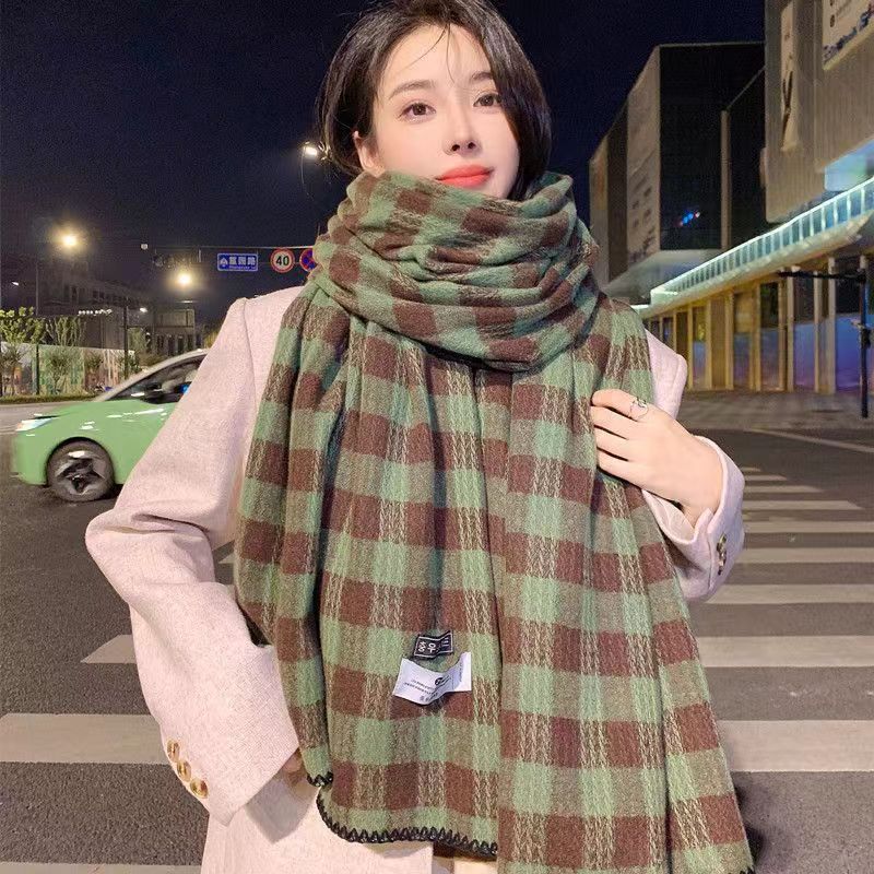 Plaid scarf women's winter high-end sense autumn and winter Korean version of the new imitation cashmere shawl thickened warm knitted scarf men