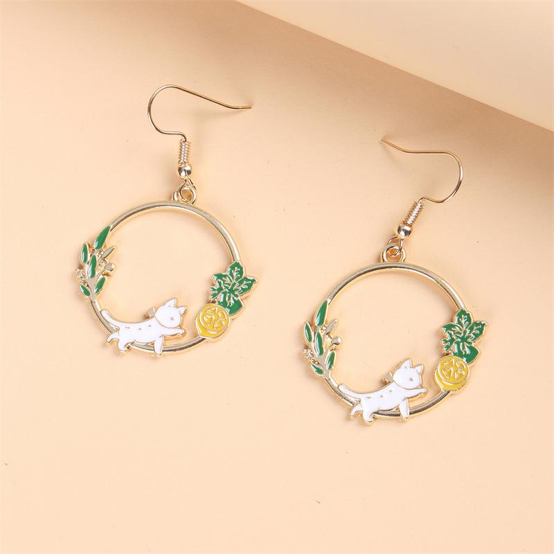 Trendy Cute Animal Drop Dangle Earrings For Women Girls Cat Rabbit Koi Dragon Colorful Enamel Golor Color Earrings Pendientes