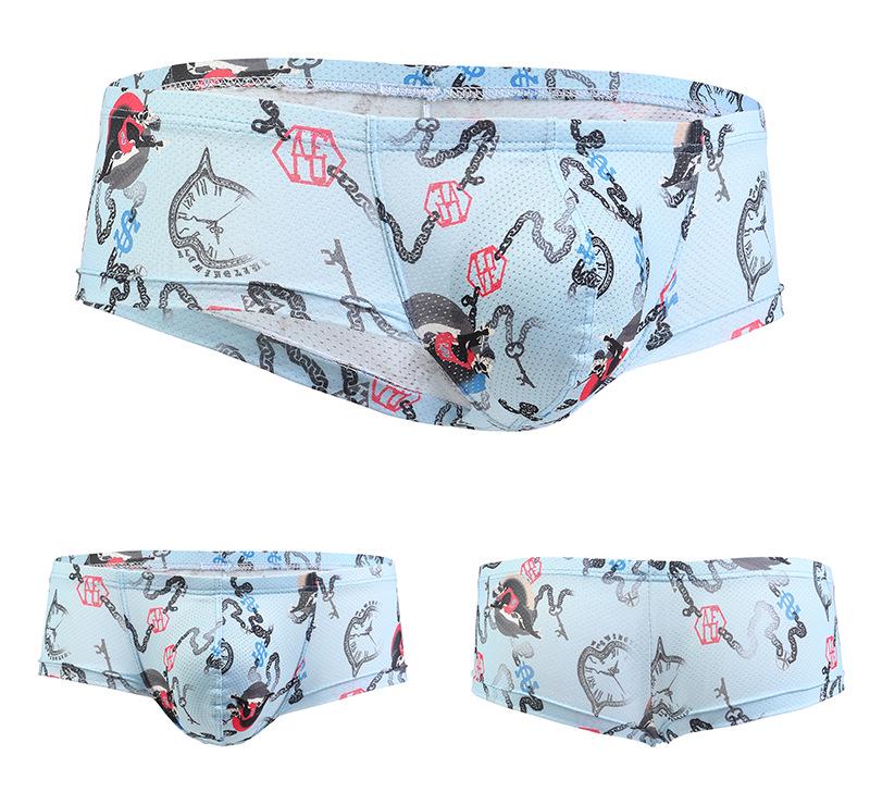 GAY Euro-Amerikanische Mid-Low Rise Herren Unterhose mit Kopf-Print, U-Konvexes Mesh, Atmungsaktiv & Feuchtigkeitstransportierend, Schweißabsorbierender Stil E085.