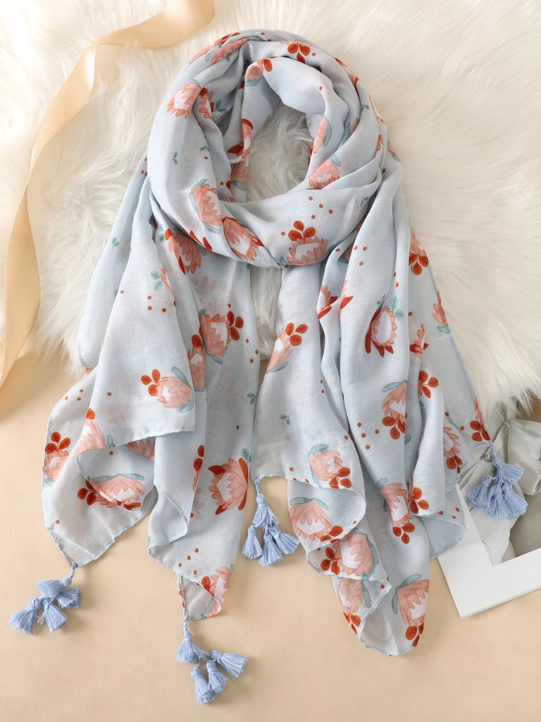Nytt tynt bomullsskjerf for kvinner med blomstertrykk Hijab myke sjal og omslag Bohemia Kvinnelige Foulard pashmina Bandana hodeskjerf