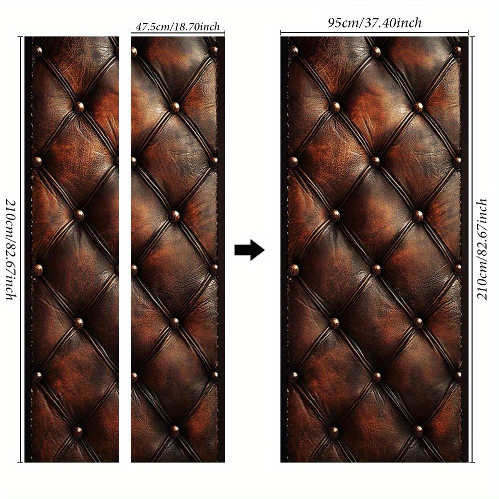1 pair (2 pieces) of self-adhesive diamond patterned brown leather door mural stickers - texture imitates artificial leather tex