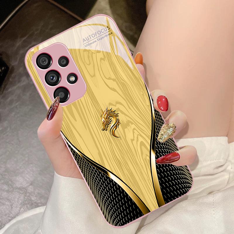 Yellow Dragon Qi Pink For Samsung Galaxy S10 4G S20 11E 30 S21 21Fe 22 S24 Pro S23 Ultra 5G S8 S9 Tempered Glass Phone Case