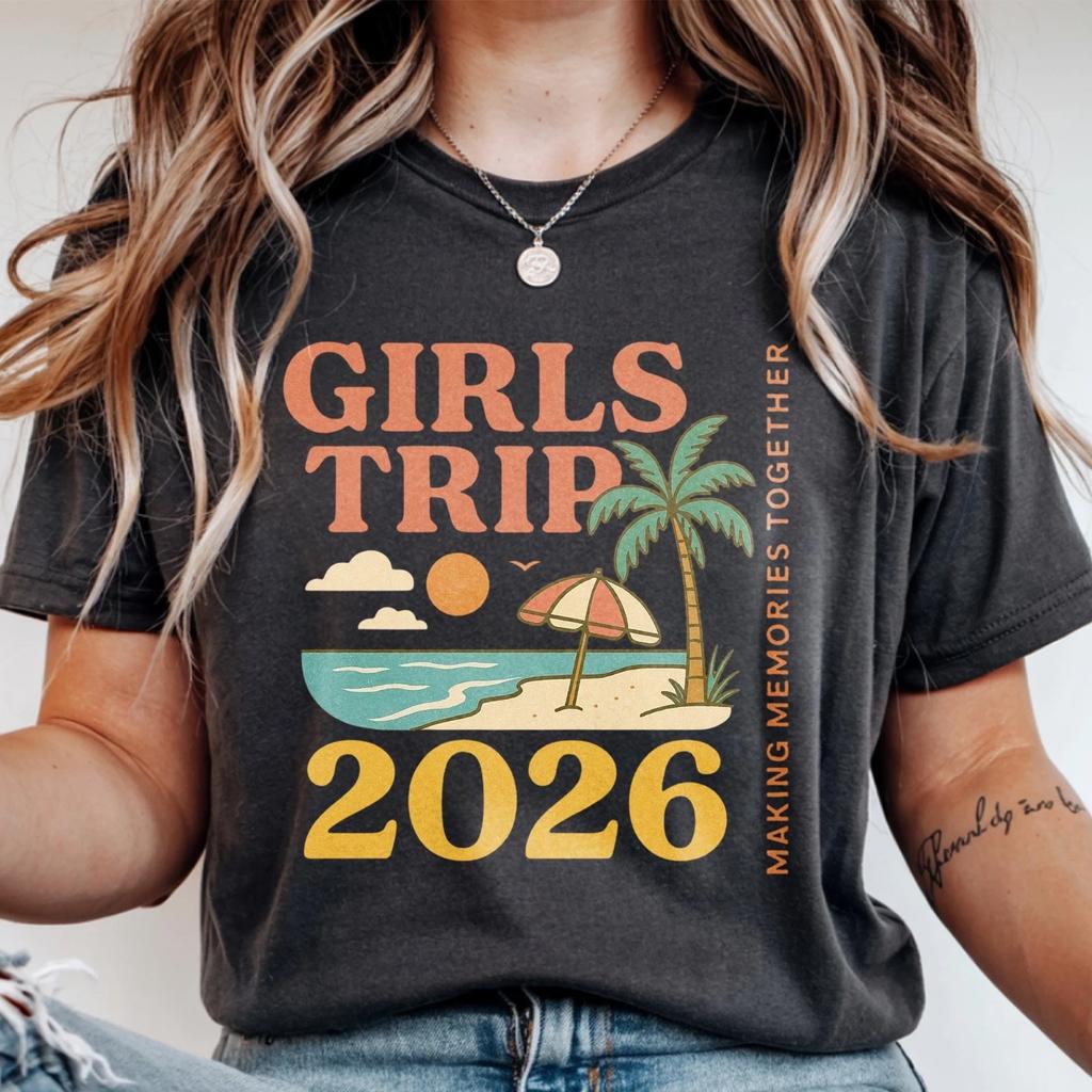 Girls Trip 2026 Making Memories Together Retro Beach Vacation Tee