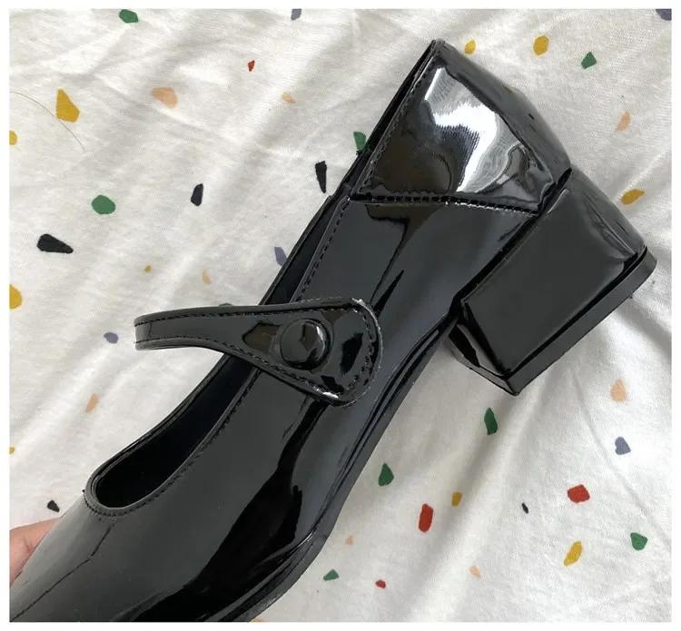 Retro Red Shoes Women Thick Heels Ankle Buckle Lolita Shoes Woman Student French Square Heel Shallow Mouth Single Shoe