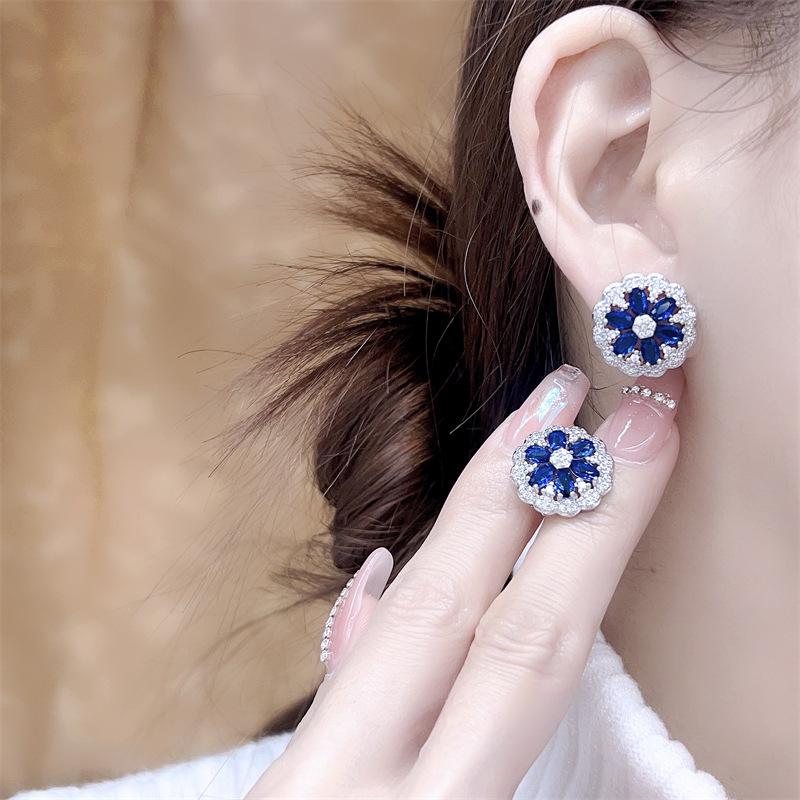 Sapphire & Gemstone Flower Set: Ring, Necklace, Earrings - Elegant, Versatile Fashion for Women