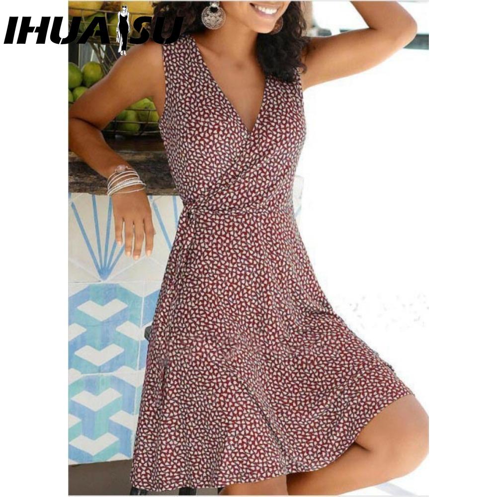 IHUASU Šaty s puntíkovaným potiskem Dámské bez rukávů Bandážové Plážové šaty Letní Bohémské šaty Pro ženy Ležérní Šaty s výstřihem do V Dámské Župan