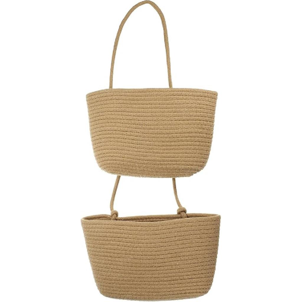 PATIKIL Hanging Basket Over The Door, 2-Tier Hanging Woven Cotton Rope Wall Mounted Storage Baskets Organizer Decorative for Books Flowers Closet