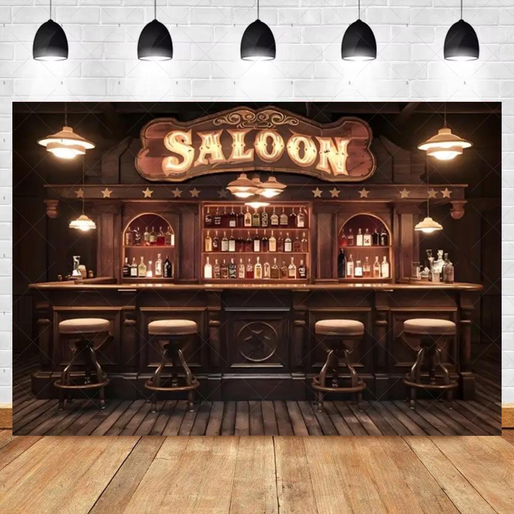 Western Cowboy Bar Theme Backdrop Supplies Retro Rustic Saloon Background Birthday Party Decoration Baby Shower Photography Prop3689