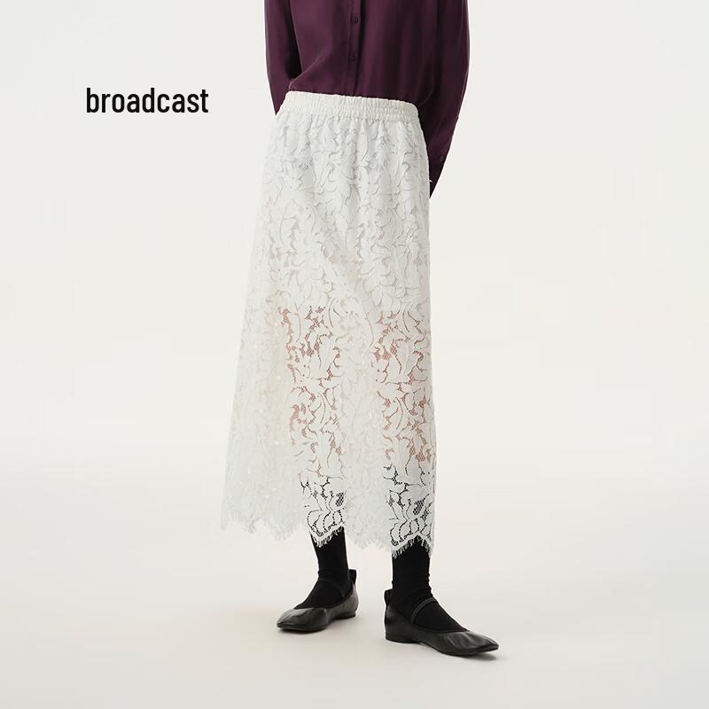 Broadcast Women s Jacquard Lace Draped Mid-Length Skirt S