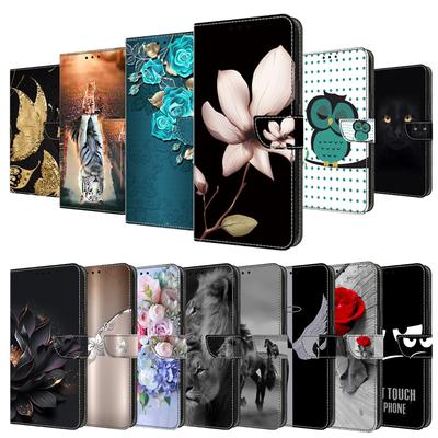 Brieftaschen-Hülle mit Kartenhalter, florales PU-Leder, Ständer, Handschlaufe, stoßfeste Abdeckung für Motorola Moto G84 G54 G14 E13 E22 E32 G73 G71 G62 G60