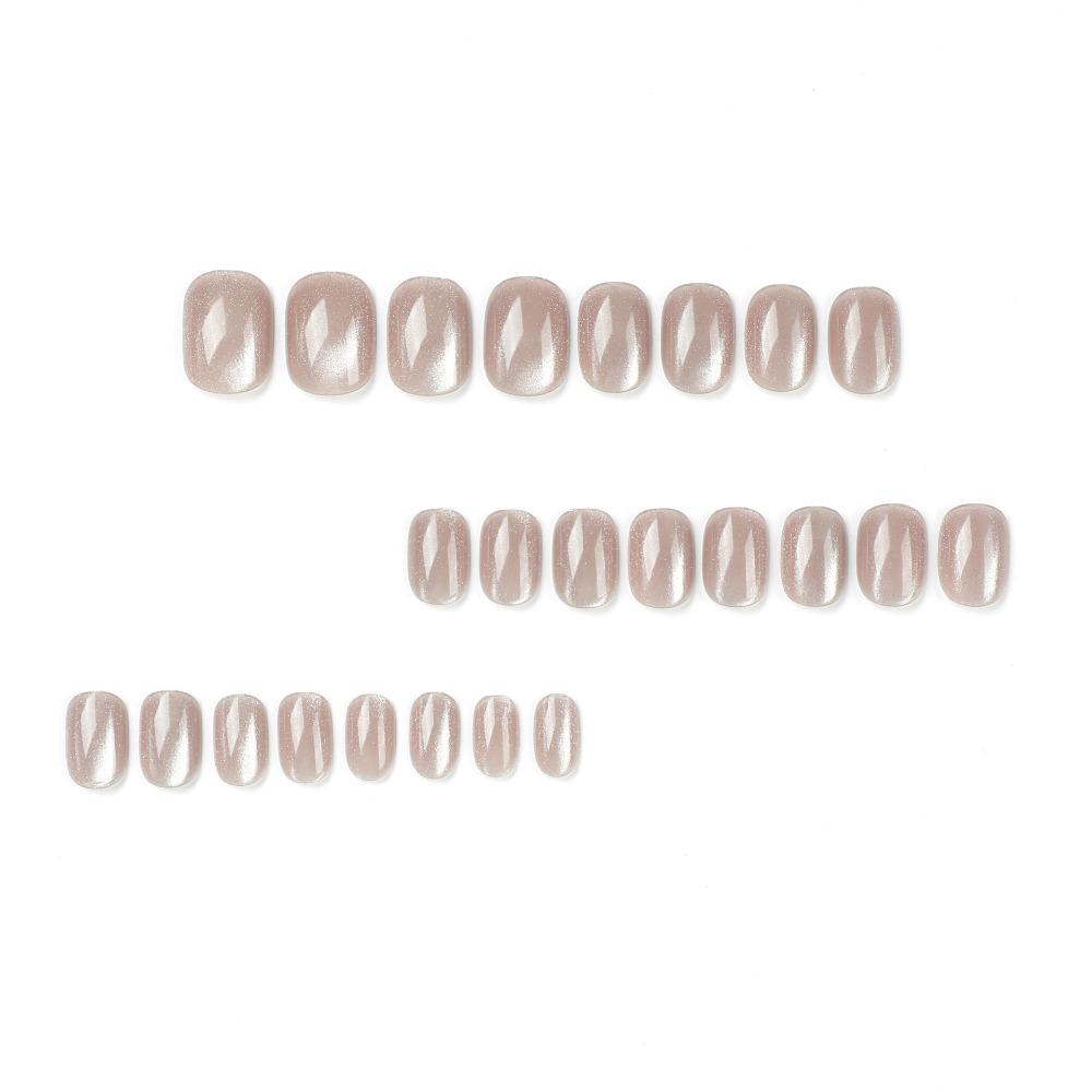 24 Pieces Wearable Nail Sticker Soot Purple Cat's Eye Fake Nail Patch Wearable Nail Short Fake Nail Summer Manicure