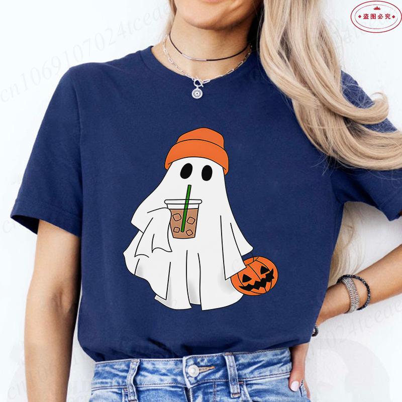 Halloween Boo with Pumpkin Print Womens TShirts Crew Neck TShirt Short Sleeve Casual Top for Spooky Season Womens Clothing