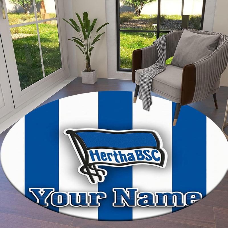 Hertha BSC Custom Name Round Area Rug,Carpet Rug for Living Room Bedroom Sofa Playroom Decor,Non-slip Floor Mat