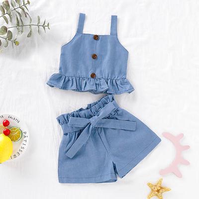 Batoľa Baby Kid Dievčenská vesta s volánom Pevná mašlička Šortky Súprava Oblečenie