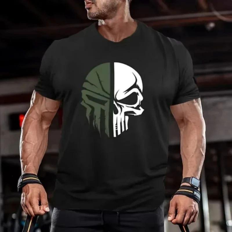 New Hot Selling Men's Digital Skull Print Breathable Round Neck T-shirt Outdoor Sports Fitness Casual Top