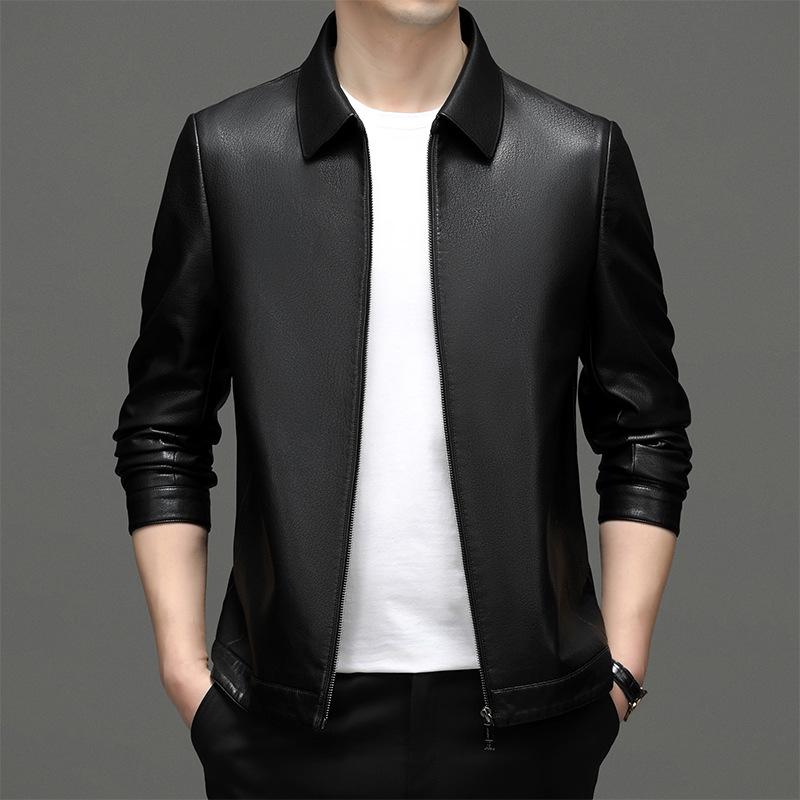 Yinuoboni High-end Men's Eco-Leather Lapel Jacket, Various Thickness Options - Style 2335