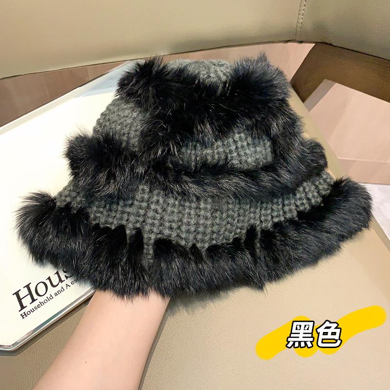 Hat Women's Autumn and Winter Versatile Cute Rabbit Fur Hat Big Head Circumference Shows Small Face 2025 Winter New Fluffy Lazy Hat