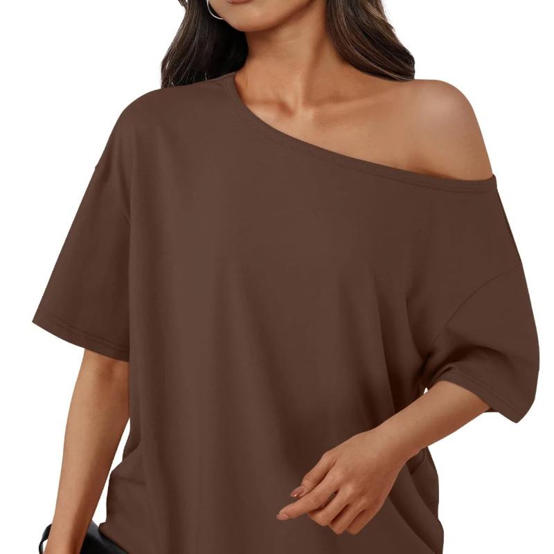 

Ladies Off Shoulder Top Loose T-shirt Short Sleeved T-shirt 2026 Summer Casual Spring Fashion Clothing L