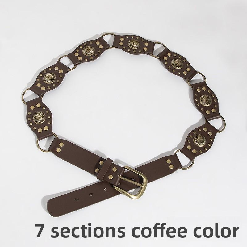 Vintage Western Style Faux Leather Belt With Spliced Carving And Unique Buckle For Fashion Women