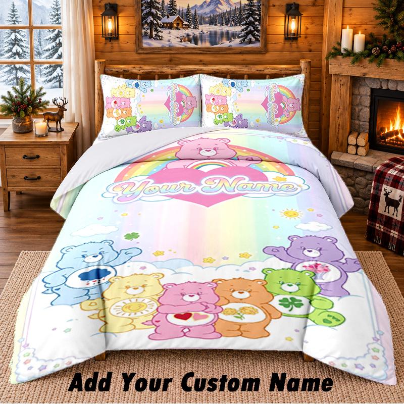Care Bears Custom Name 3Pcs Bedding Set 1 Bed Sheet 2 Pillowcases Bedroom Home Decor
