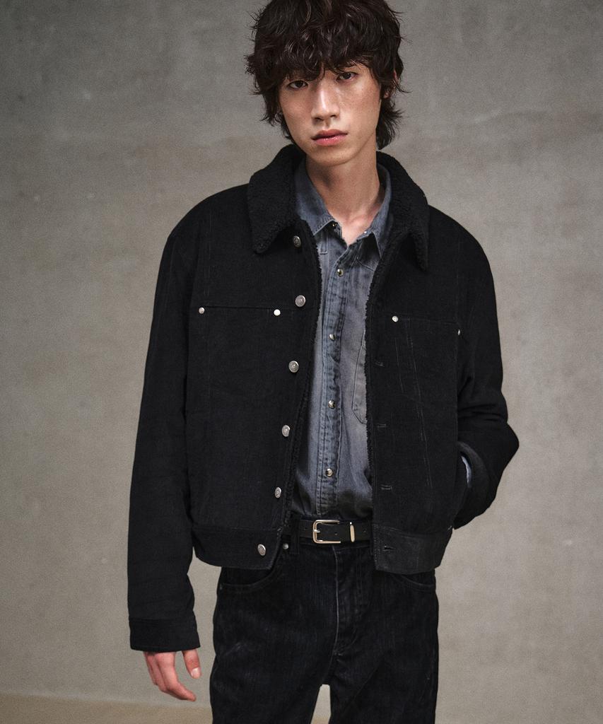 Lmood Dean Corduroy Sherpa Trucker Jacket Black