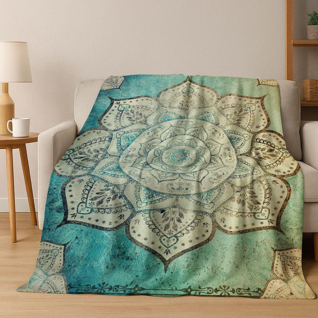 Rainbow Mandala Flower Chakras Yoga Bohemia Art Flannel Blanket,Cozy Soft Throw Blanket for Home Bedroom Bed Sofa Cover Kid Gift