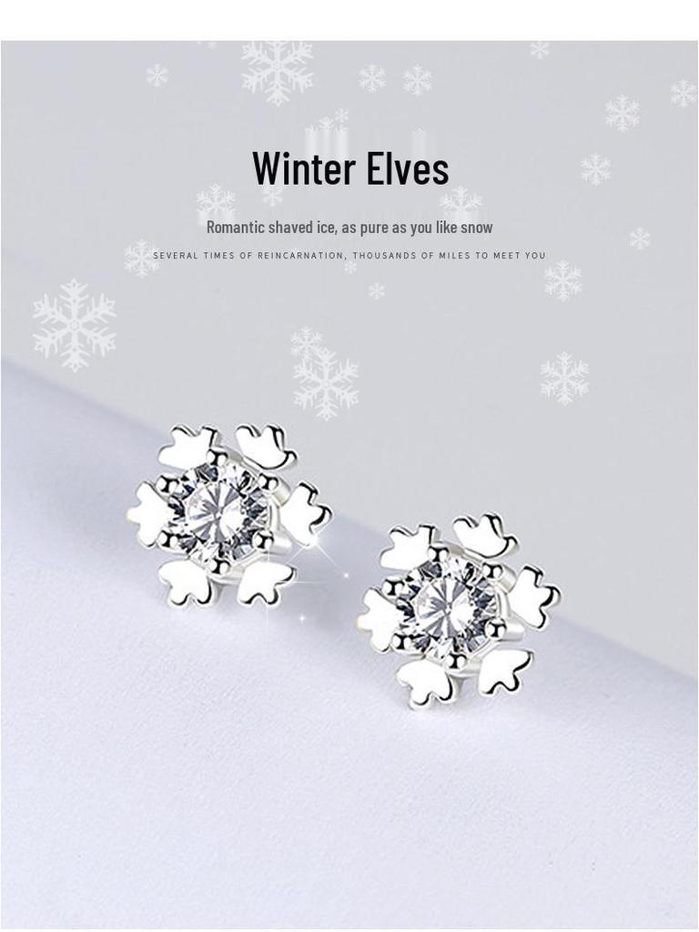 S925 Sterling Silver Snowflake Stud Earrings - Cute Christmas Gift Women's Jewelry